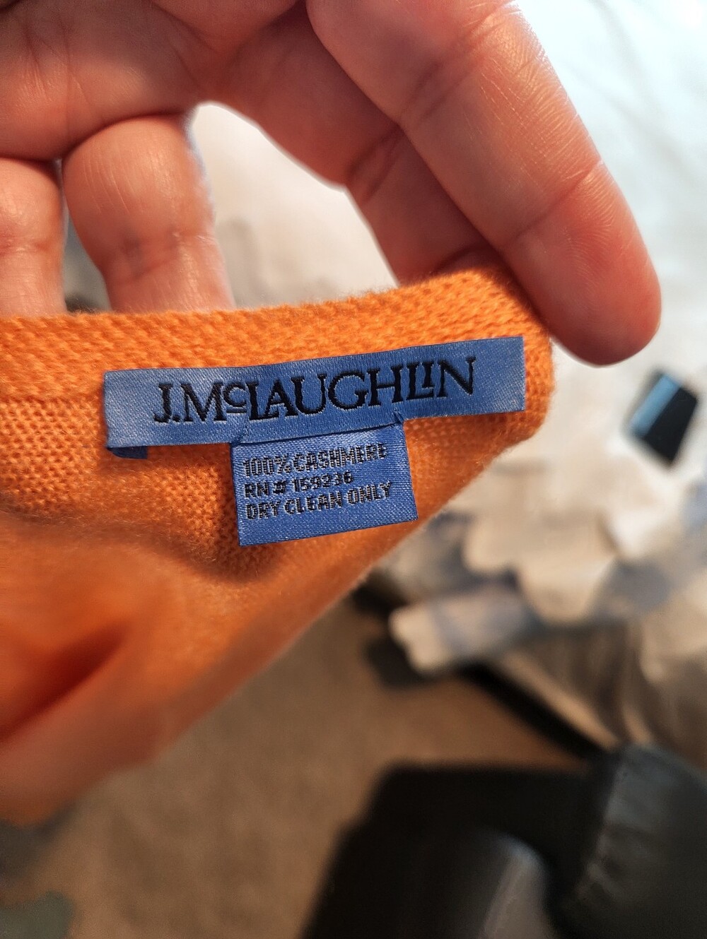 J. McLaughlin Orange Knit Scarf with Blue Label - Picture 6 of 7